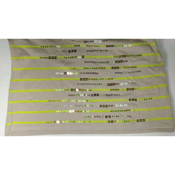 Coldwater Creek Sequin Stripe Sweater Women's XL 16 Beige Yellow Embellished - Picture 6 of 8